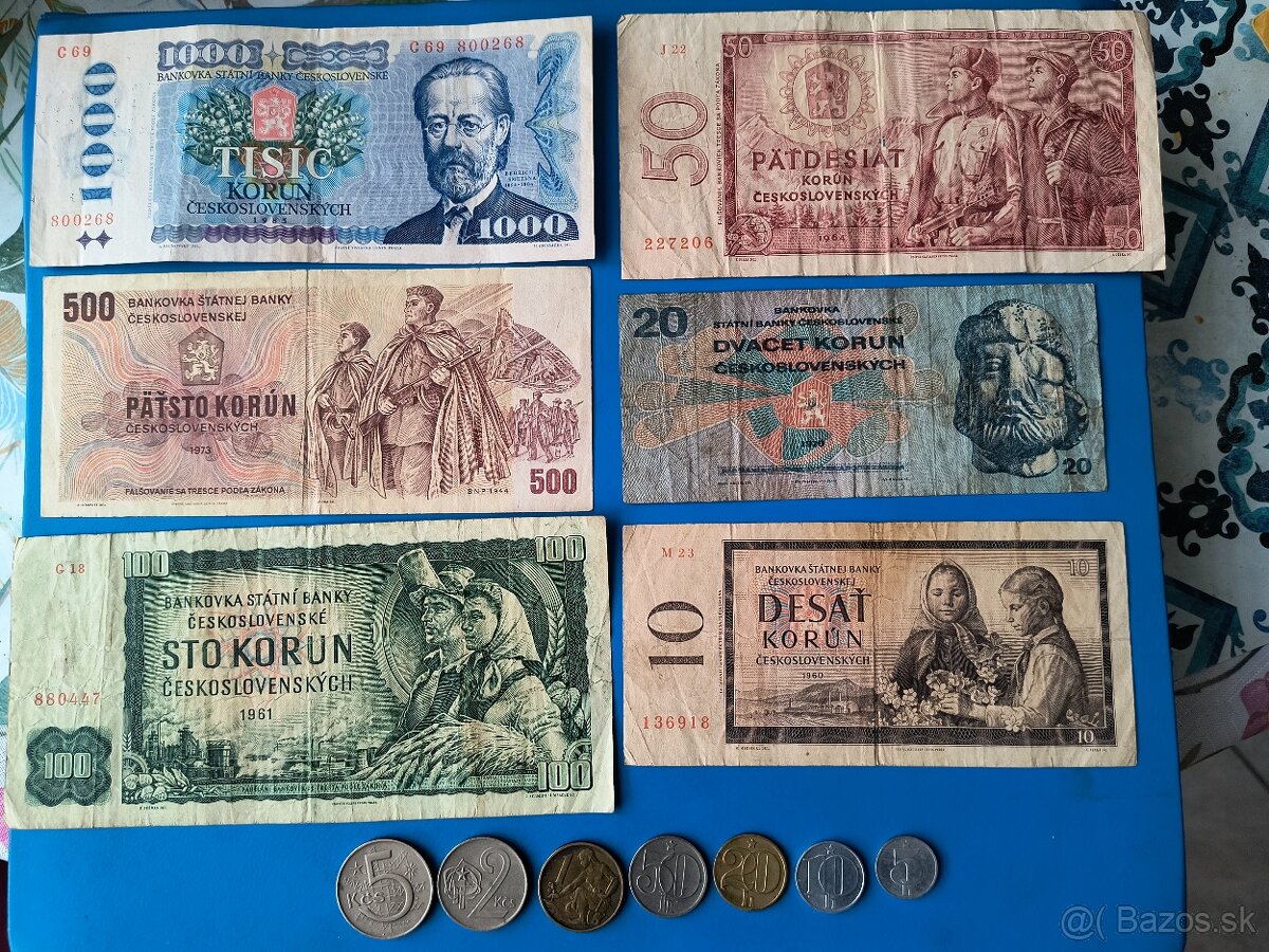 ZOSTAVA STARÝCH ČESKOSLOVENSKÝCH_BANKOVIEK a MINC