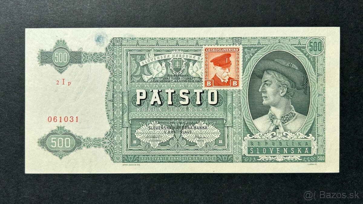 Bankovky 500 Korún Jánošík kolok aunc Neperforovaná