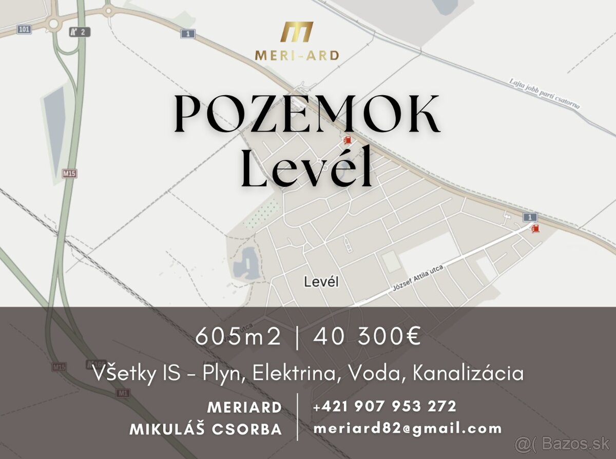 Znížená cena-stavebný pozemok v obci Levél 605m2, všetky IS