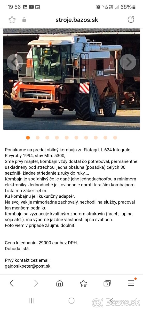 Predáme obilný kombajn zn.Fiatagri, Laverda 624