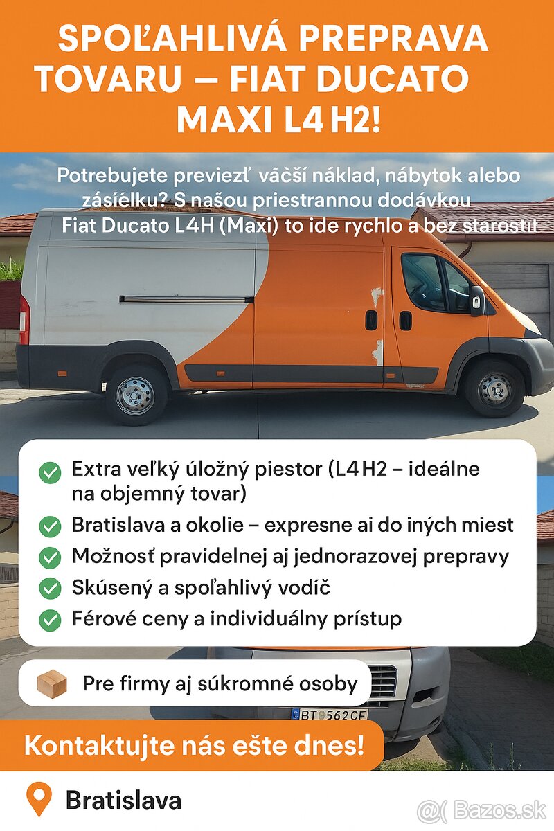 🚚 Spoľahlivá preprava tovaru – Fiat Ducato Maxi L4H2