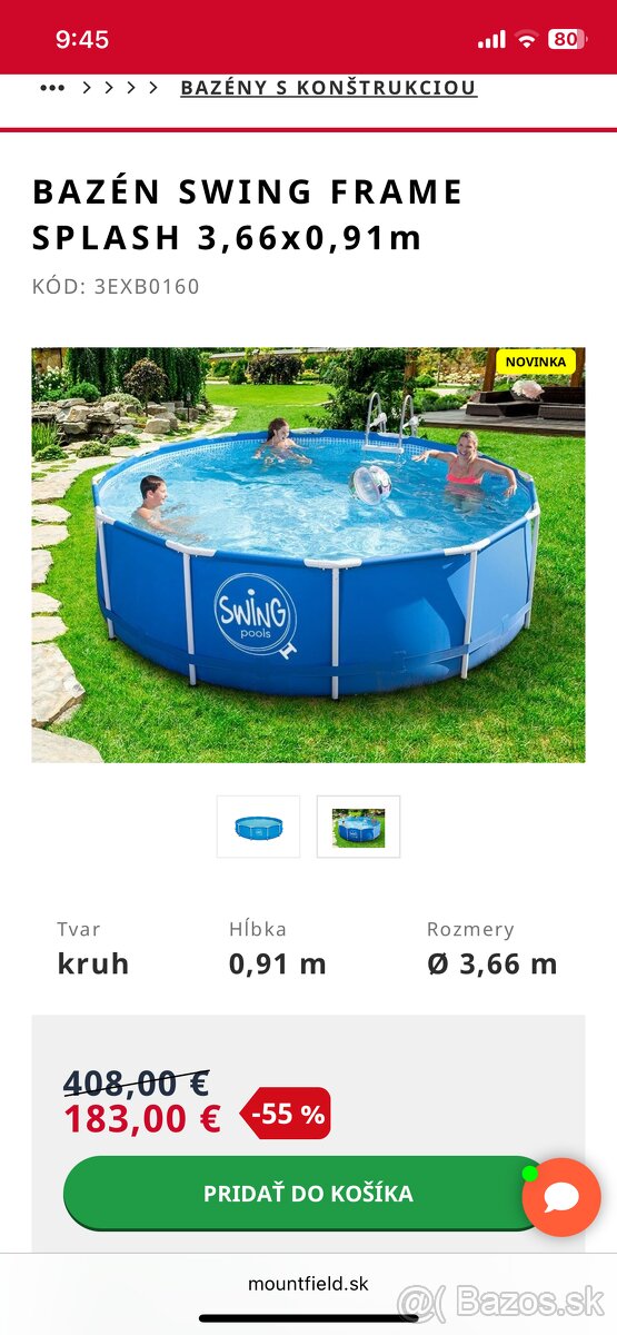 BAZÉN SWING FRAME SPLASH 3,66x0,91m