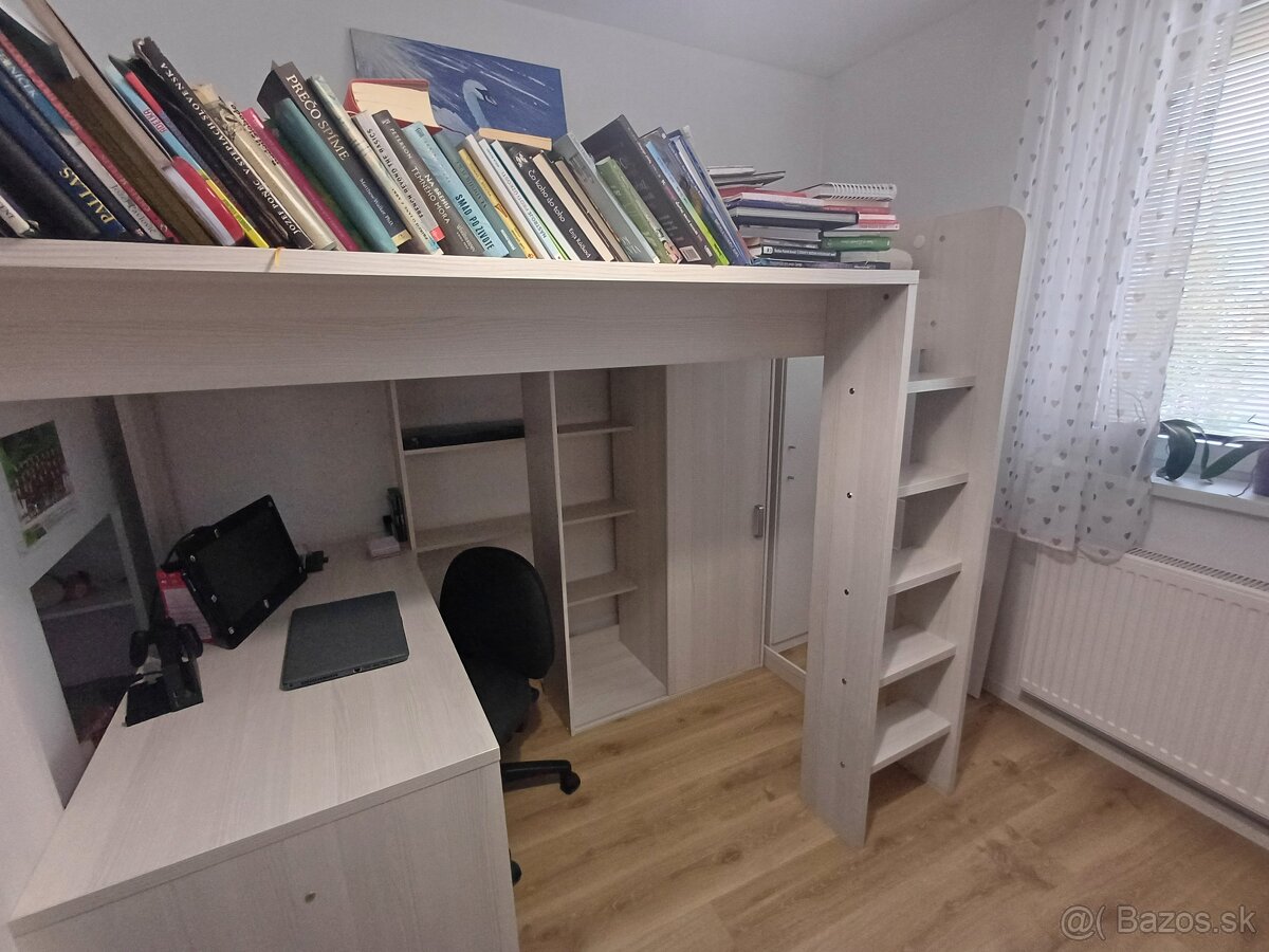 Poschodová posteľ so stolom a skriňou Higher