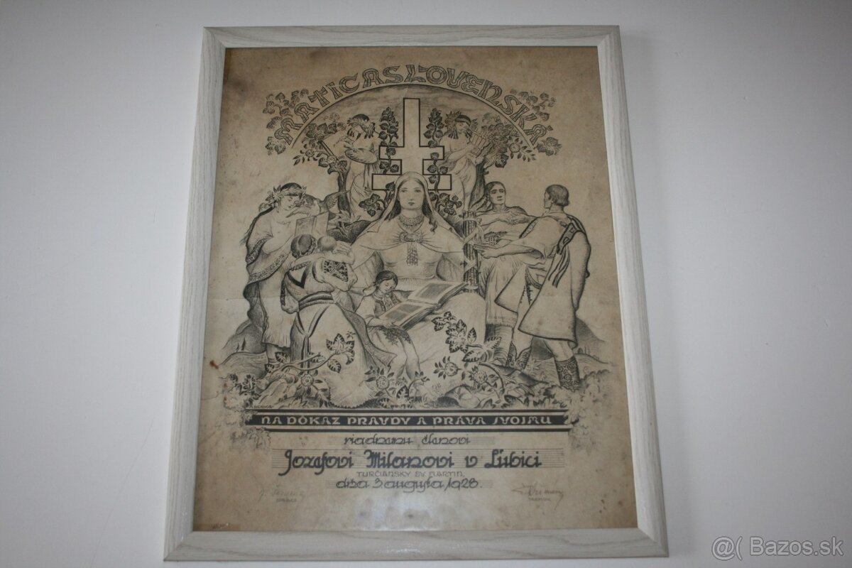 MARTIN  BENKA  - diplom  Matice slovenskej (1928)