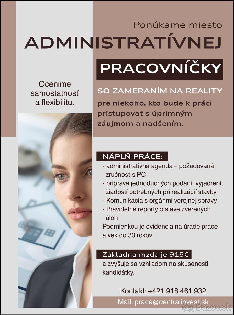 Administratívna pracovníčka so zameraním na reality
