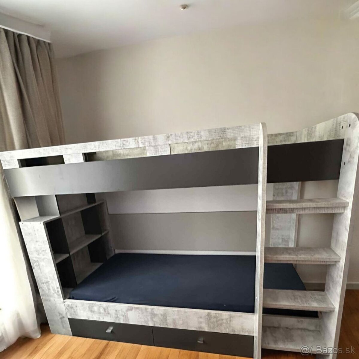 Poschodová posteľ, čierno šedá, posteľ, detská posteľ