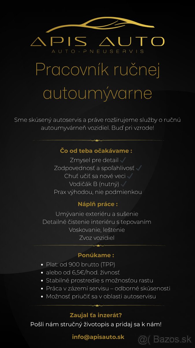 Práca ručná autoumyváreň Žilina