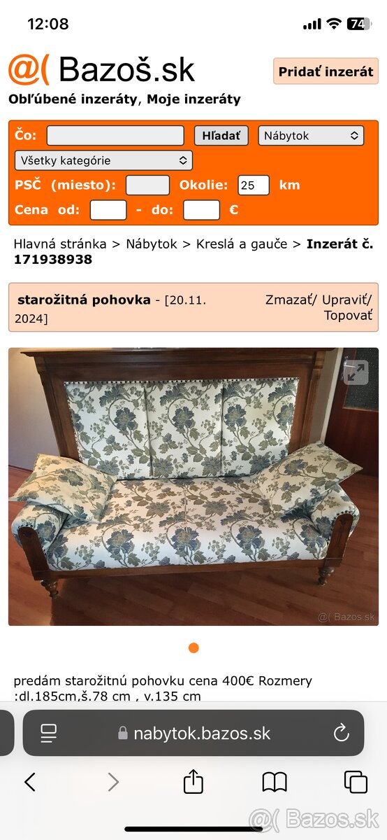 starožitná pohovka