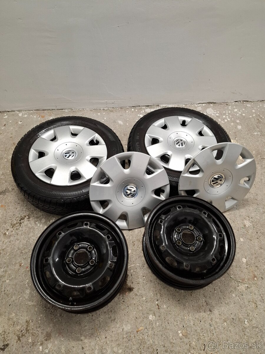 Disky 5x100 R14 VW Polo+zimne pneu 165 70 R14 Nokian