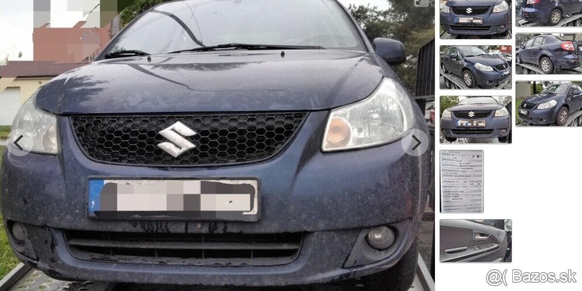 SUZUKI SX4 1.6 2008 predám NÁRAZNÍK, SVETLO, BLATNÍK, MOTOR