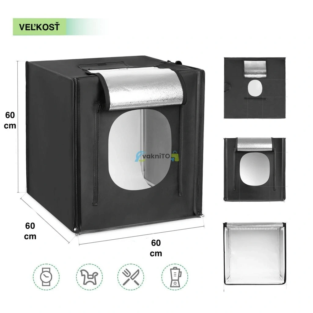 Čierny fotostan 60cm s LED pásmi + 3 pozadia