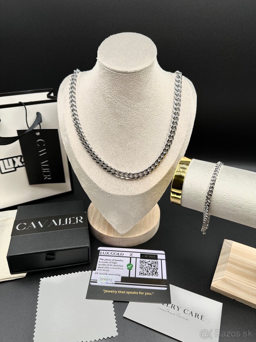 Cavalier Prestige Cuban Set, silver (chain + bracelet)