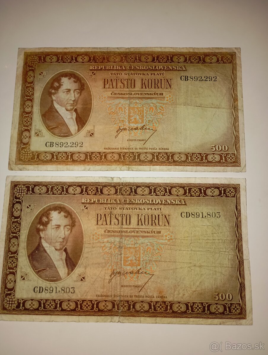 BANKOVKY 500 KČS, VZÁCNÉ SÉRIE, NEPERFOROVANÉ