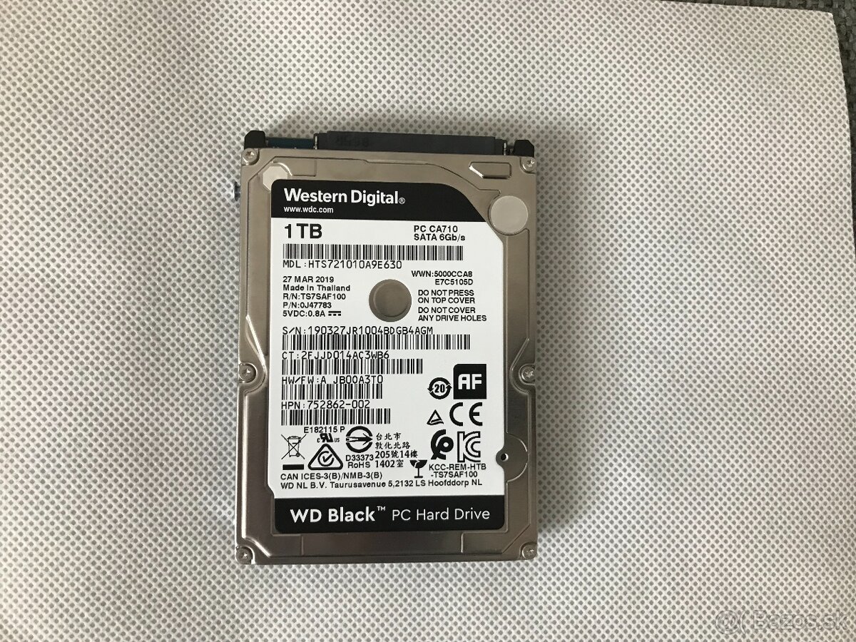 Western Digital BLACK disk sata 2,5" 1TB- 7200ot.