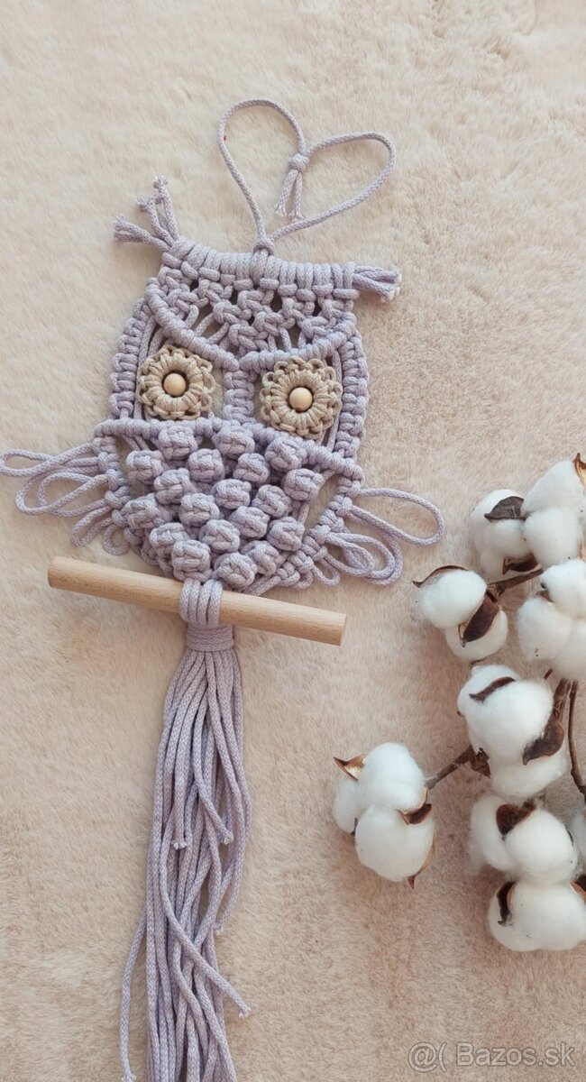 macramé sova fialová