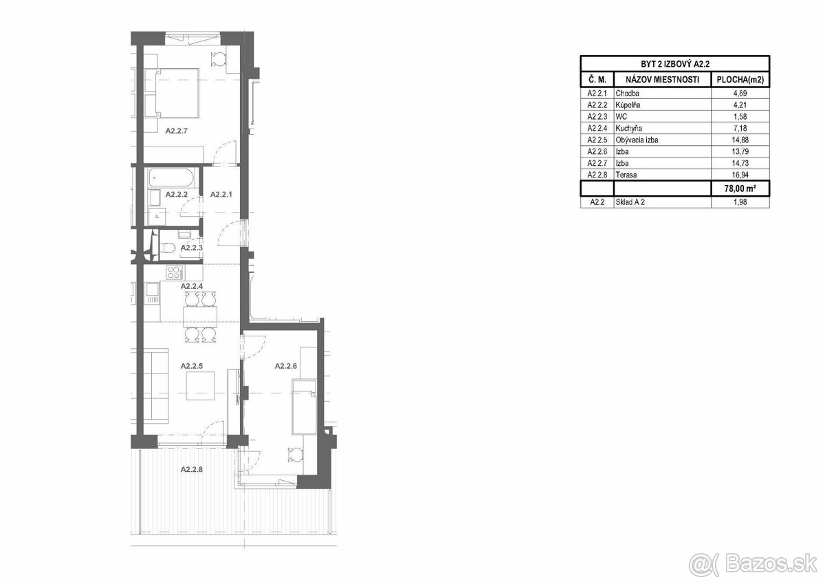 3-izbový byt s terasou v komplexe Galanta WEST L A.2.2 - rez