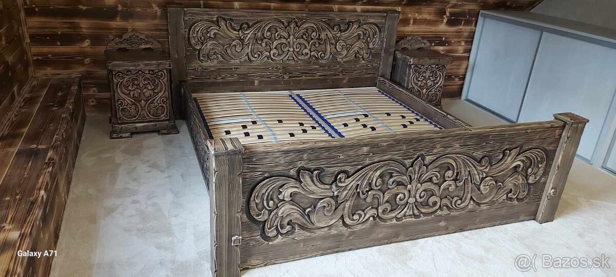 Drevená vyrezávana posteľ 180×200 vrátane roštov