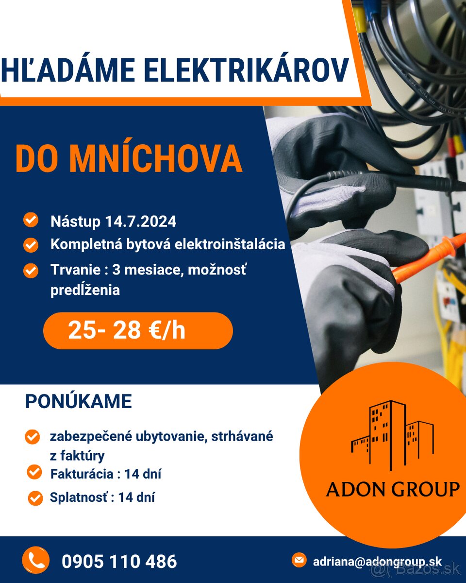 Ponuka práce pre 2 elektrikárov do Mníchova