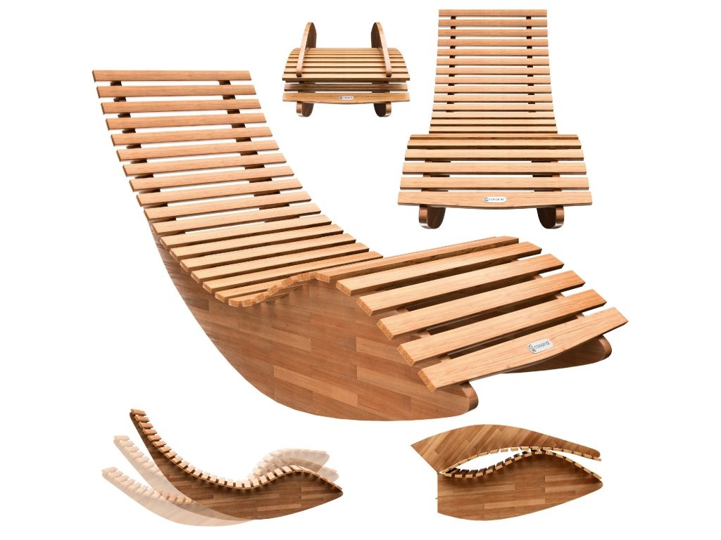 Ergonomické skladacie záhradné lehátko drevené agát poduška