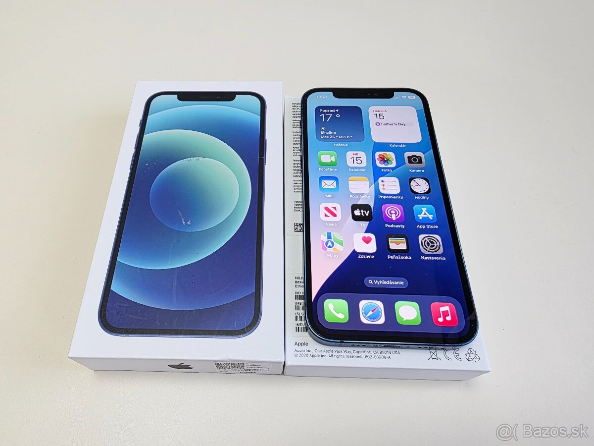 APPLE IPHONE 12 128 GB BLUE,ZDRAVIE BATERKY100%