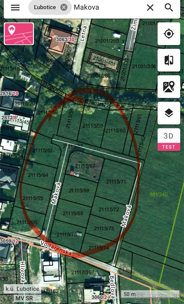 Ľubotice pozemok: Makova ul., cena: 62990,-e,