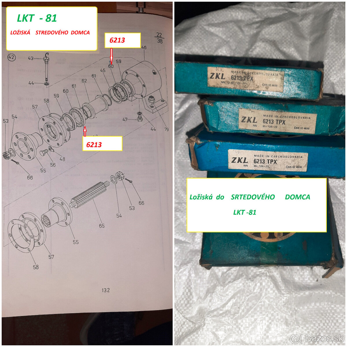 Ložiská 6222 - C 3 ZVL , 6213 - ZKL, puzdra klzné,Kardany