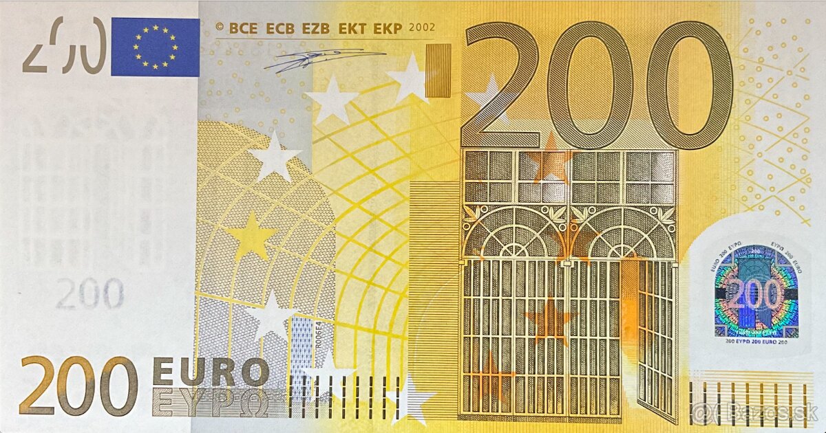 Predám 200€ bankovku z roku 2002, séria "X" v (UNC)
