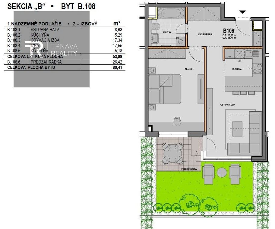 TRNAVA REALITY – projekt ARBORIA - 2. izb. byt o výmere 54 m