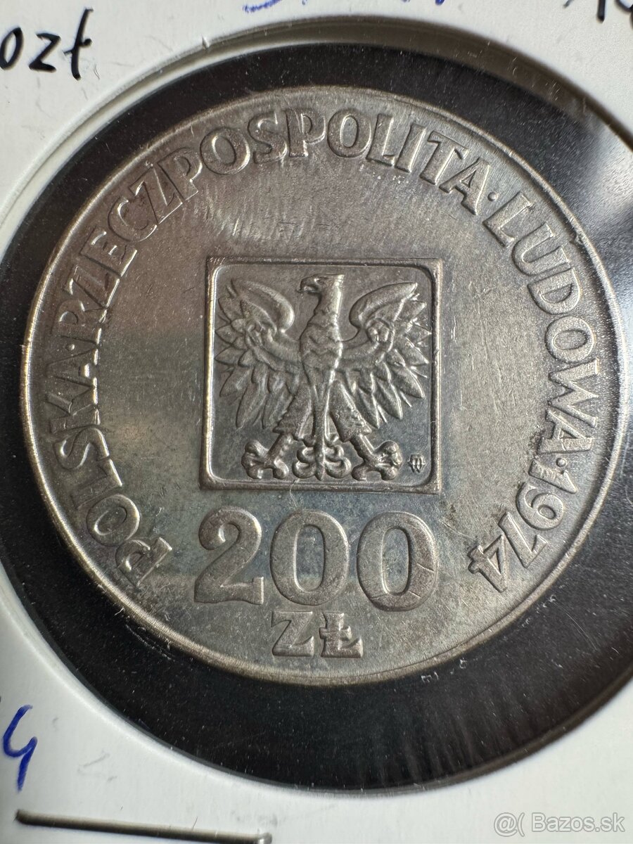Predam striebornu mincu Poland 200 Zlotych Y# 72 1974MW