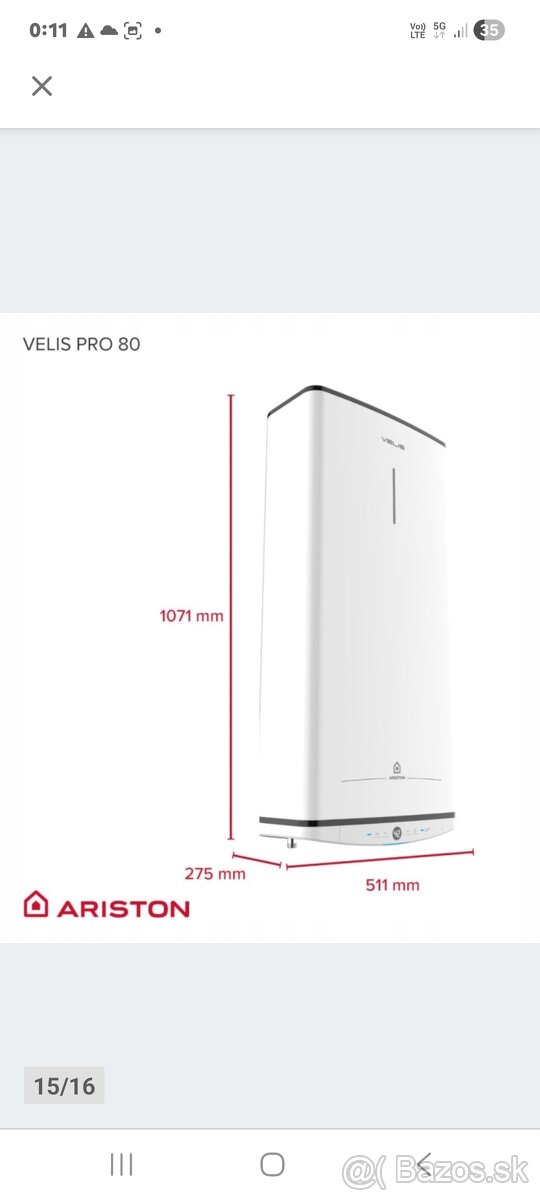 Predam bojler zn.ARISTON VELIS PRO 80