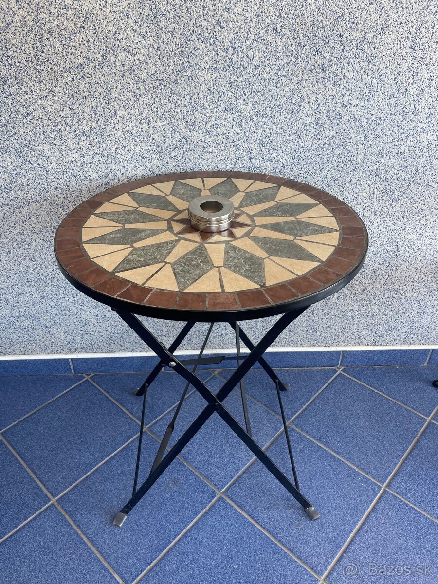Bistro set: 3 mozaikové stoly + 4 stoličky