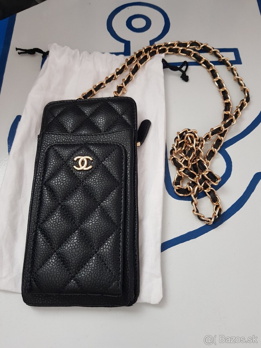 Nová kožená peňaženka Chanel na krk caviar blacl