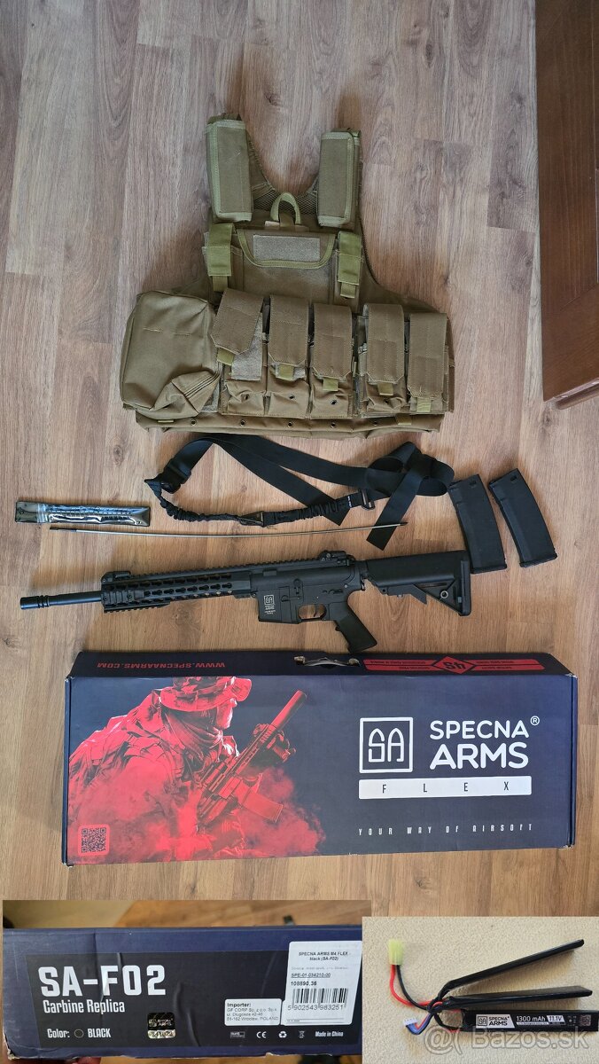 airsoft zbraň, M4, batéria 11.1V, midcap zásobník, výbava, v