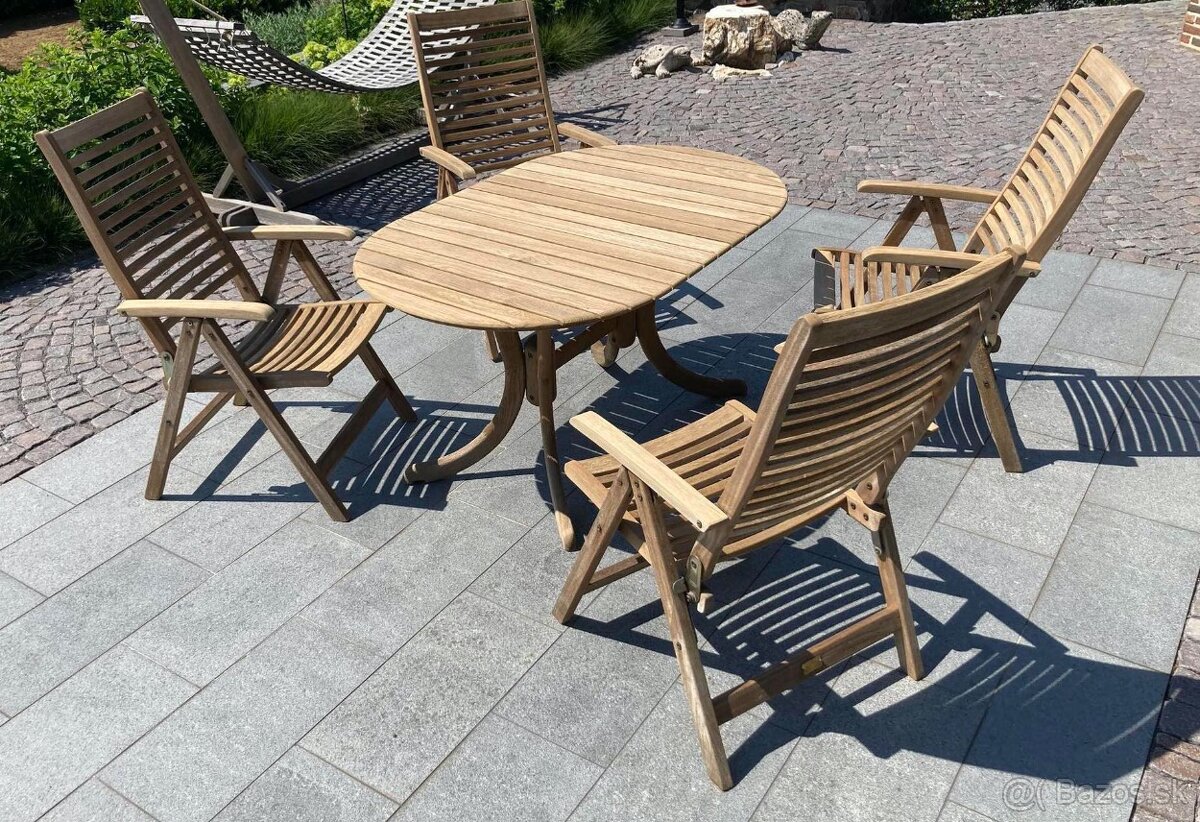 TEAK - Ovalny stol MBM a 4 polohovatlene stolicky