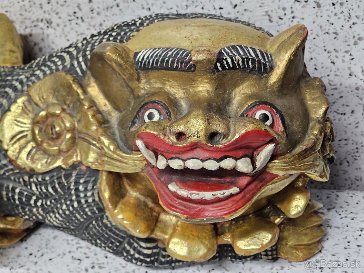 100 ročný Wood Foo Dog / Starožitná čínska postavička