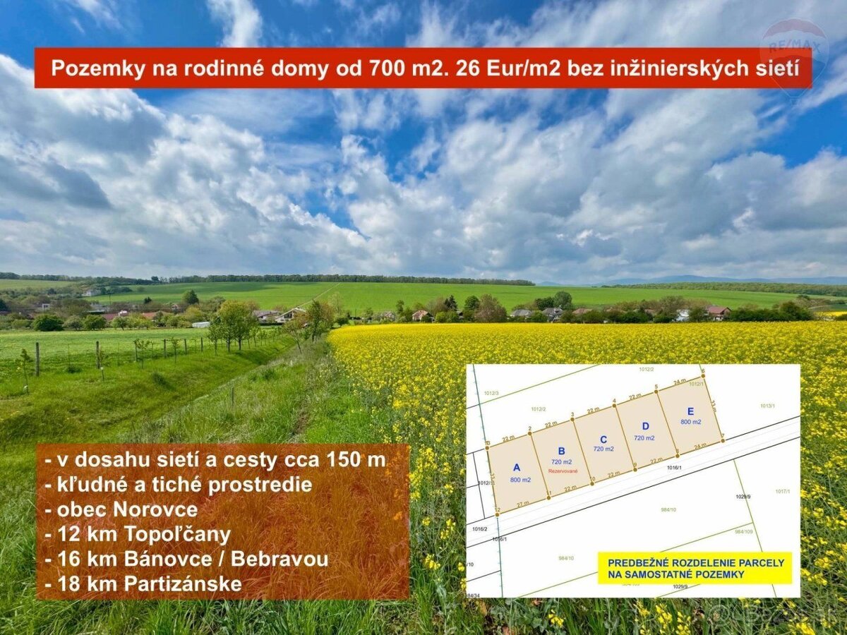 Nové pozemky na rodinné domy v obci Norovce. Ideálne rozmery