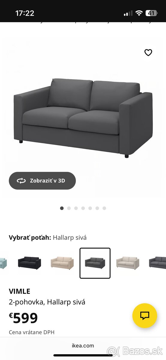 Rozkladací gauč ikea vimle 2os sivá farba