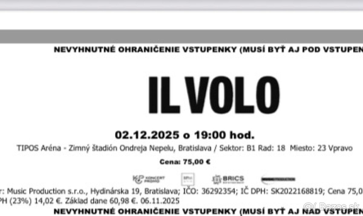 Vstupenky IL VOLO Bratislava