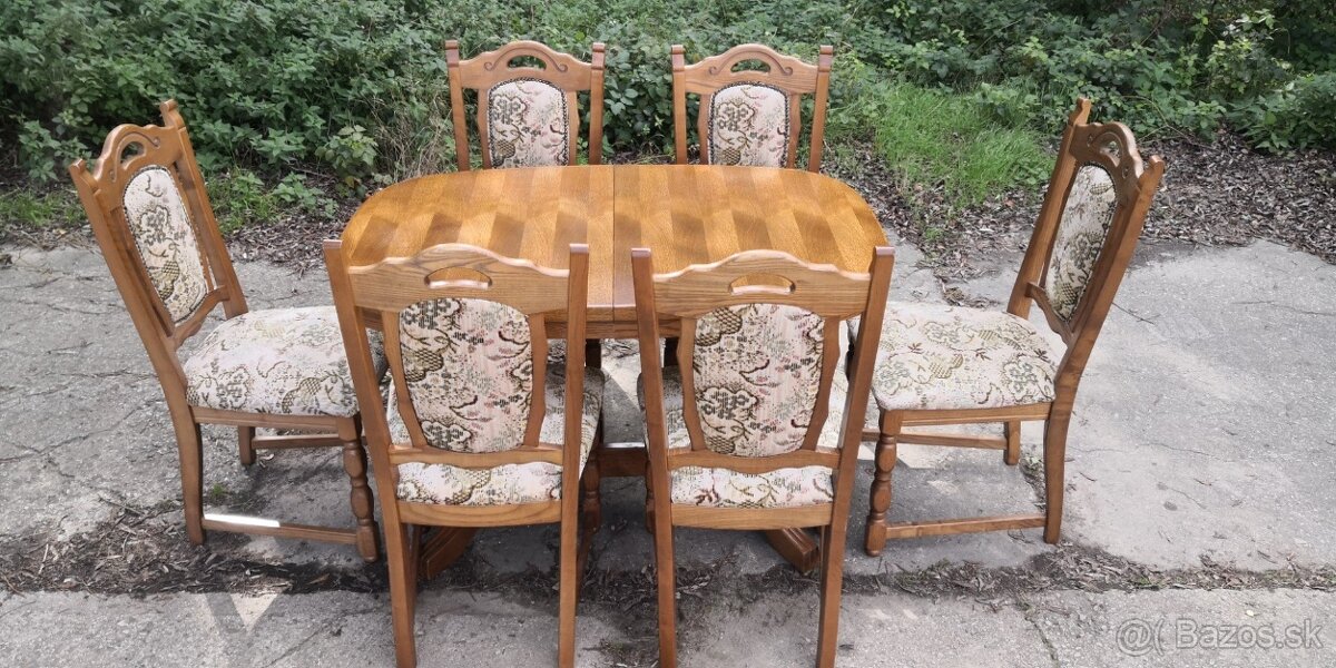 Jedálenský masivný stôl+6ks stoliček