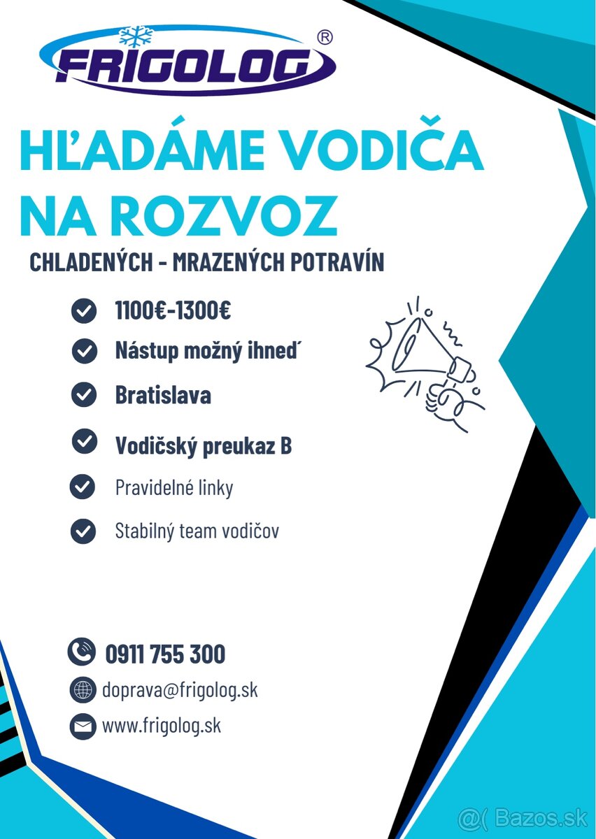 Hľádáme vodiča na rozvoz (Dodávka)