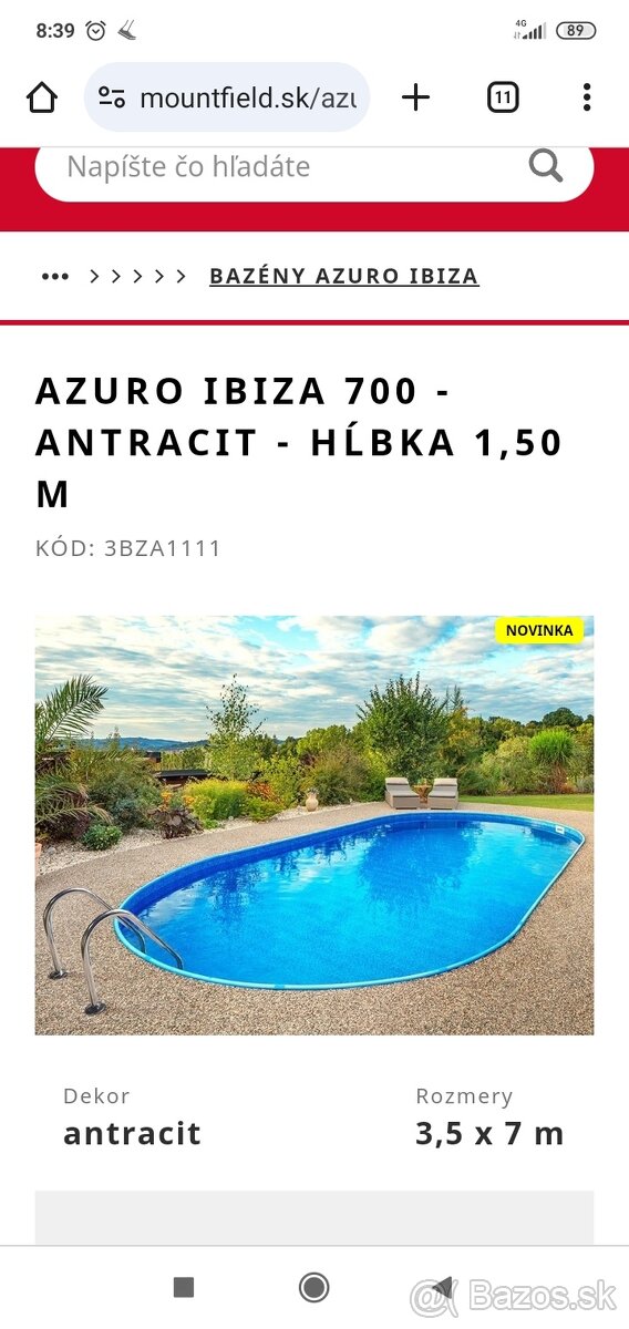 Predám bazén Azuro Ibiza 700