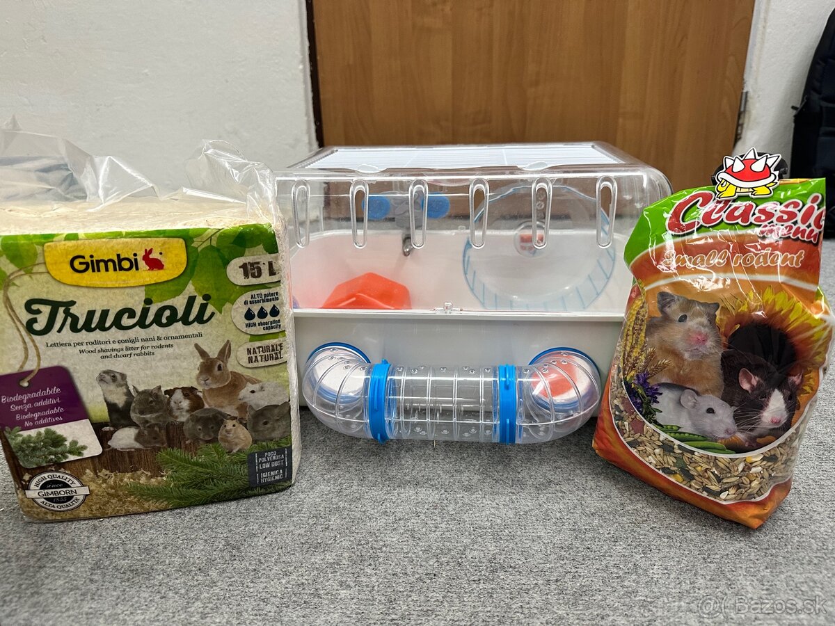 Klietka pre škrečka + krmivo + podstielka