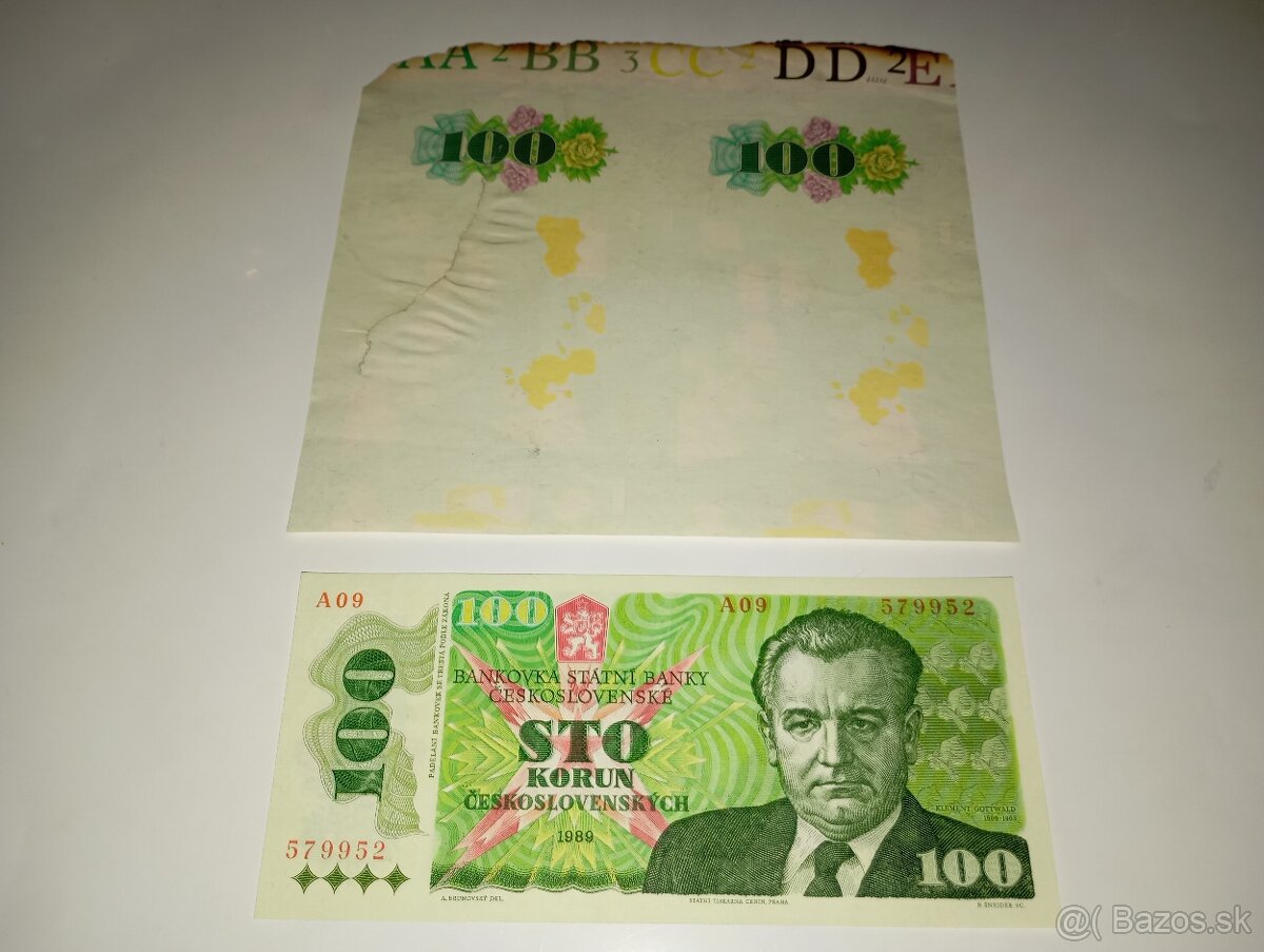 BANKOVKY 100 KČS 1989, VZÁCNÁ SÉRIE A ROZPRACOVANÝ TISK