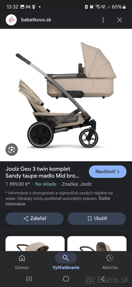 Joolz Geo 3/ Geo3 béžový mono, duo pre dvojičky, súrodenecký