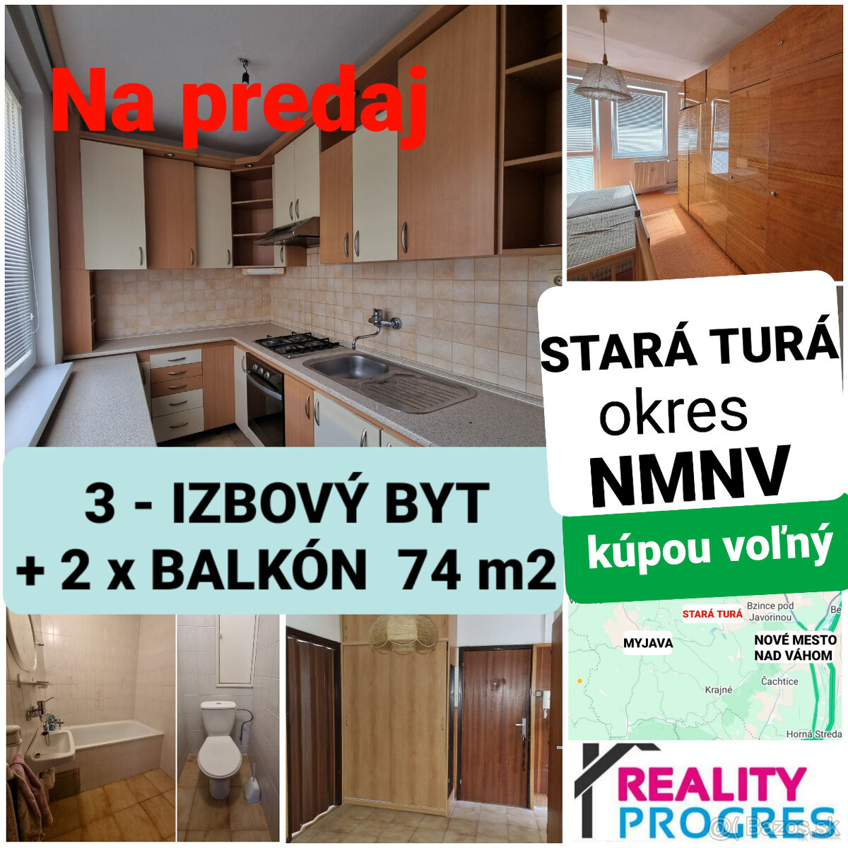 NA PREDAJ 3 IZBOVÝ BYT + 2 x BALKÓN 74 m2 STARÁ TURÁ NMNV