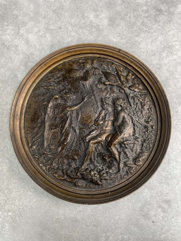 Vyhnanie z Raja , nástenný bronzový reliéfny tanier Bronz