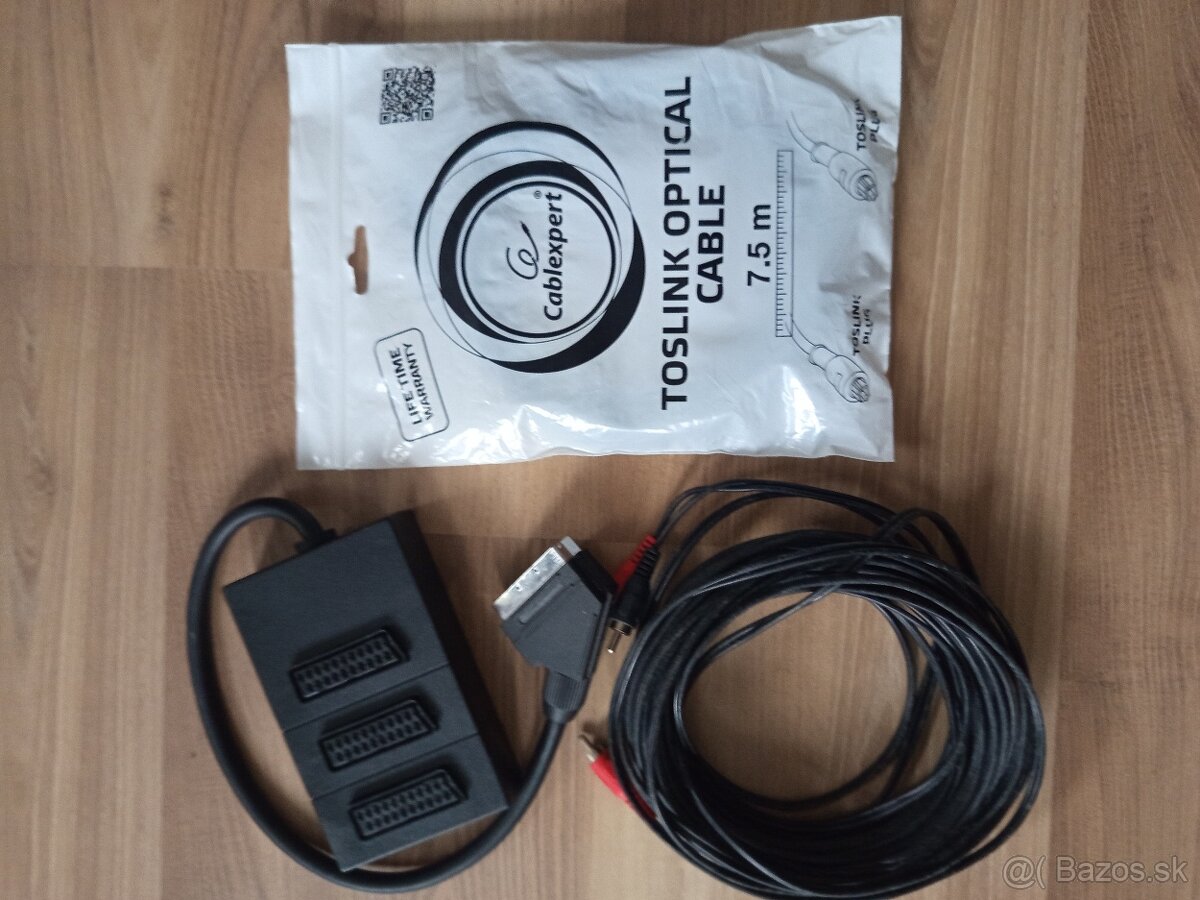 Opticky kabel 7,5 m, cinch kable a scart rozbocovac