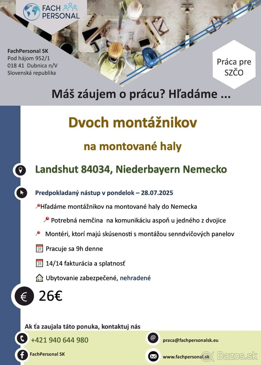 Práca v Nemecku pre montážnikov montovaných hál