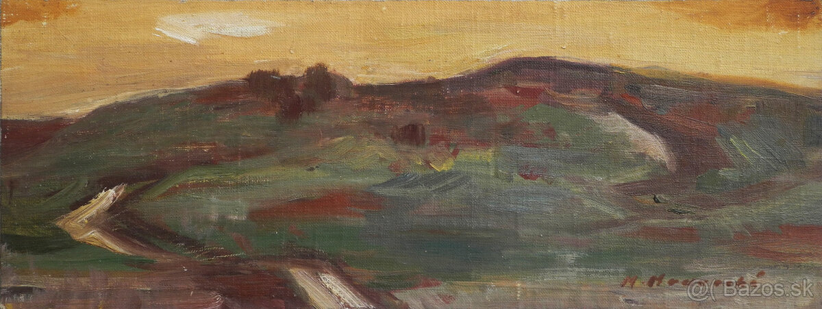 Medvecká Mária, Oravské polia, olej na sololite, 19x50