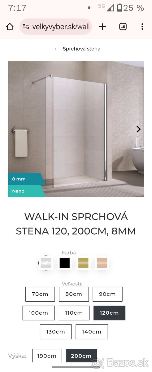 Sprchová zástena 120/200 cm
